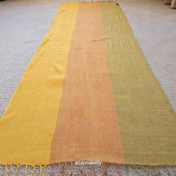Mila Schon Linen Scarf Yellow Green Brown Earth Tones - Picture 3 of 14